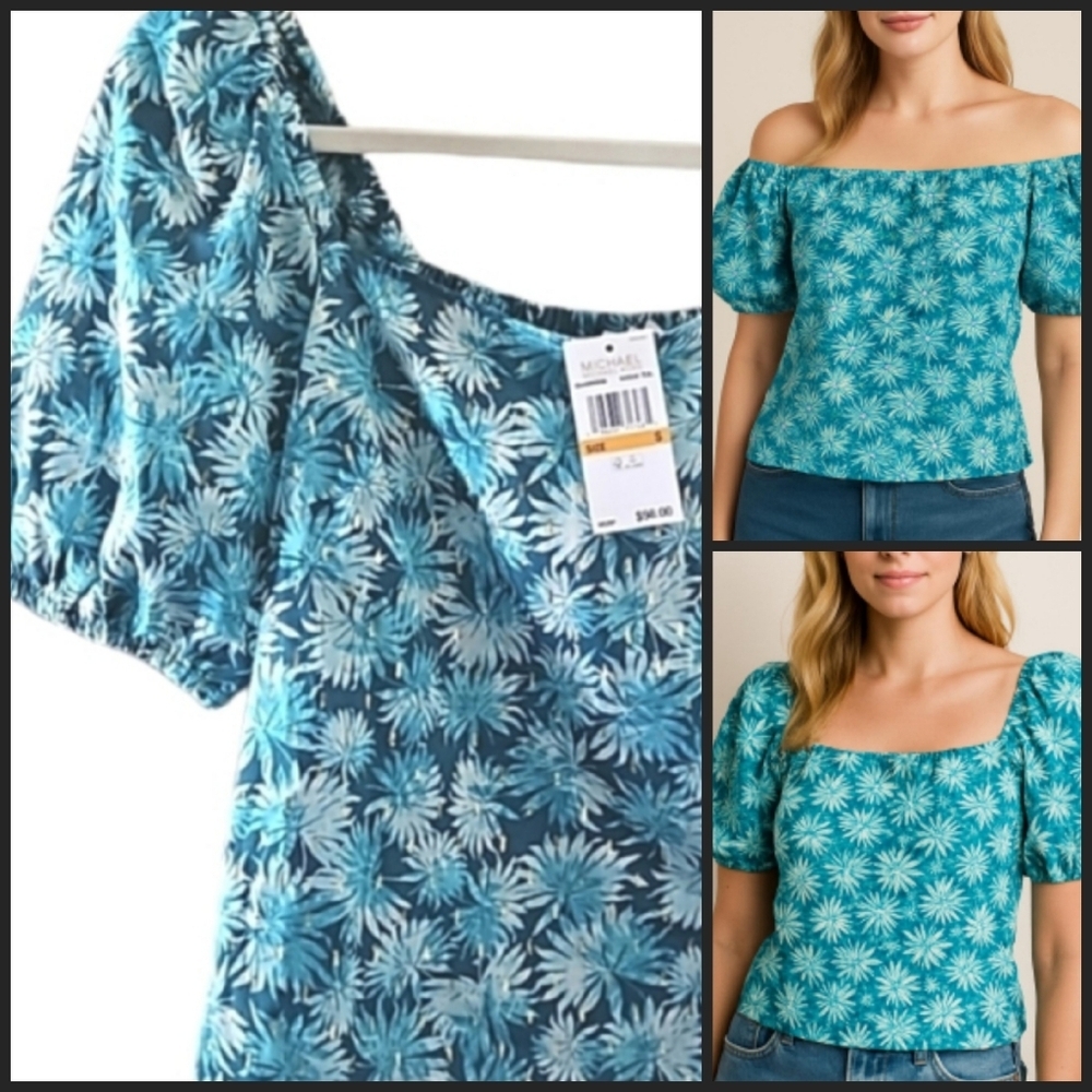 NEW! MICHAEL MICHAEL KORS Floral Mettalic Gold Blouse Top Small.